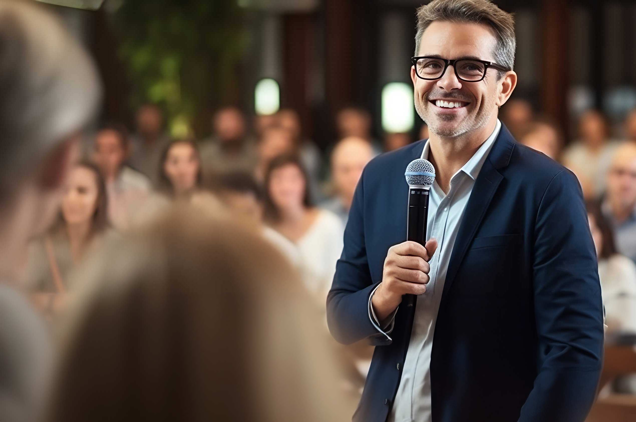 Man with Microphone Smiling Man with Microphone Smiling